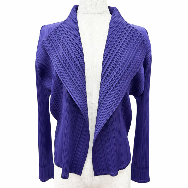極美品△PLEATS PLEASE プリーツプリーズ イッセイミヤケ 21SS PP11-JO123 ボタンレス 長袖 カーディガン パープル 3 正規品 レディース