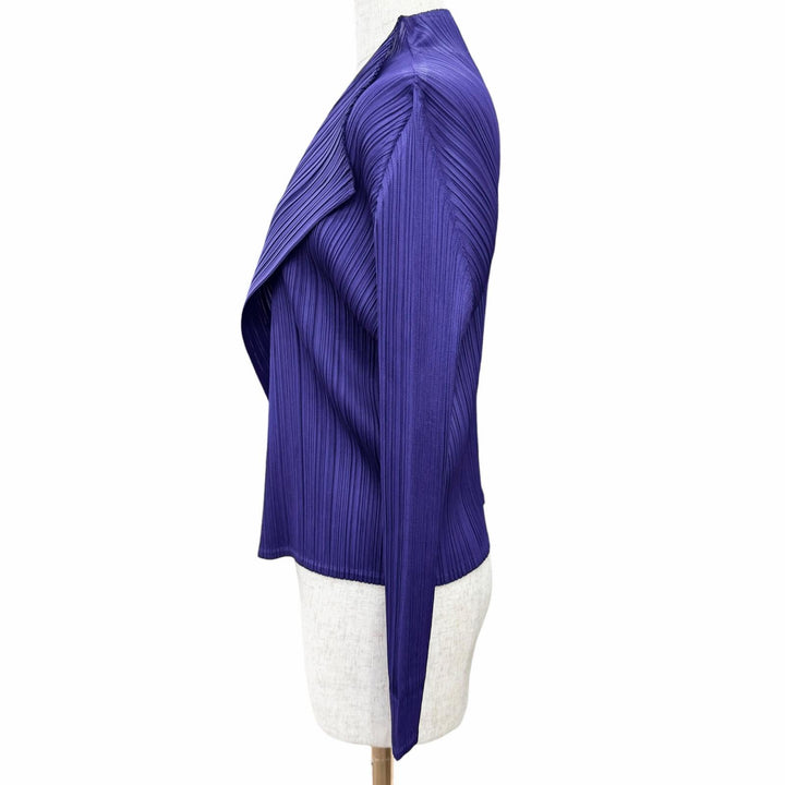 極美品△PLEATS PLEASE プリーツプリーズ イッセイミヤケ 21SS PP11-JO123 ボタンレス 長袖 カーディガン パープル 3 正規品 レディース