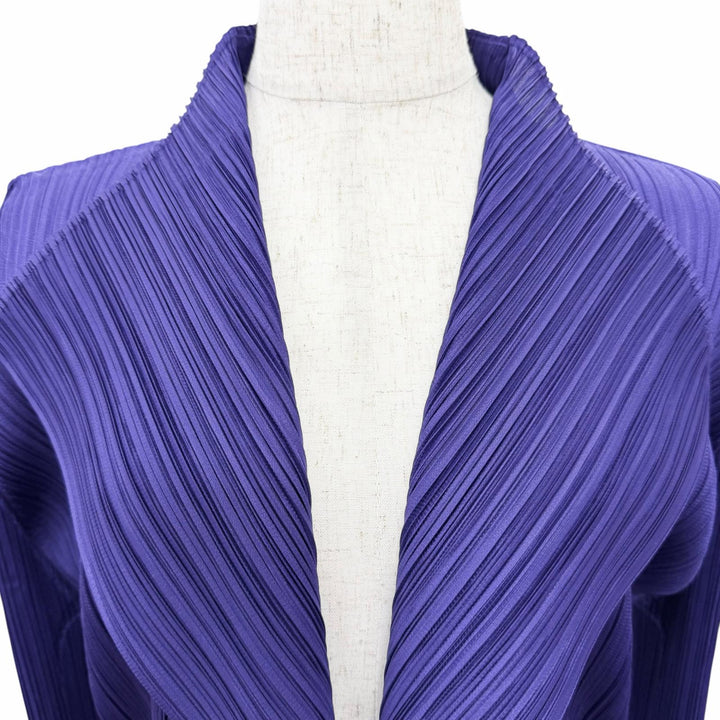 極美品△PLEATS PLEASE プリーツプリーズ イッセイミヤケ 21SS PP11-JO123 ボタンレス 長袖 カーディガン パープル 3 正規品 レディース