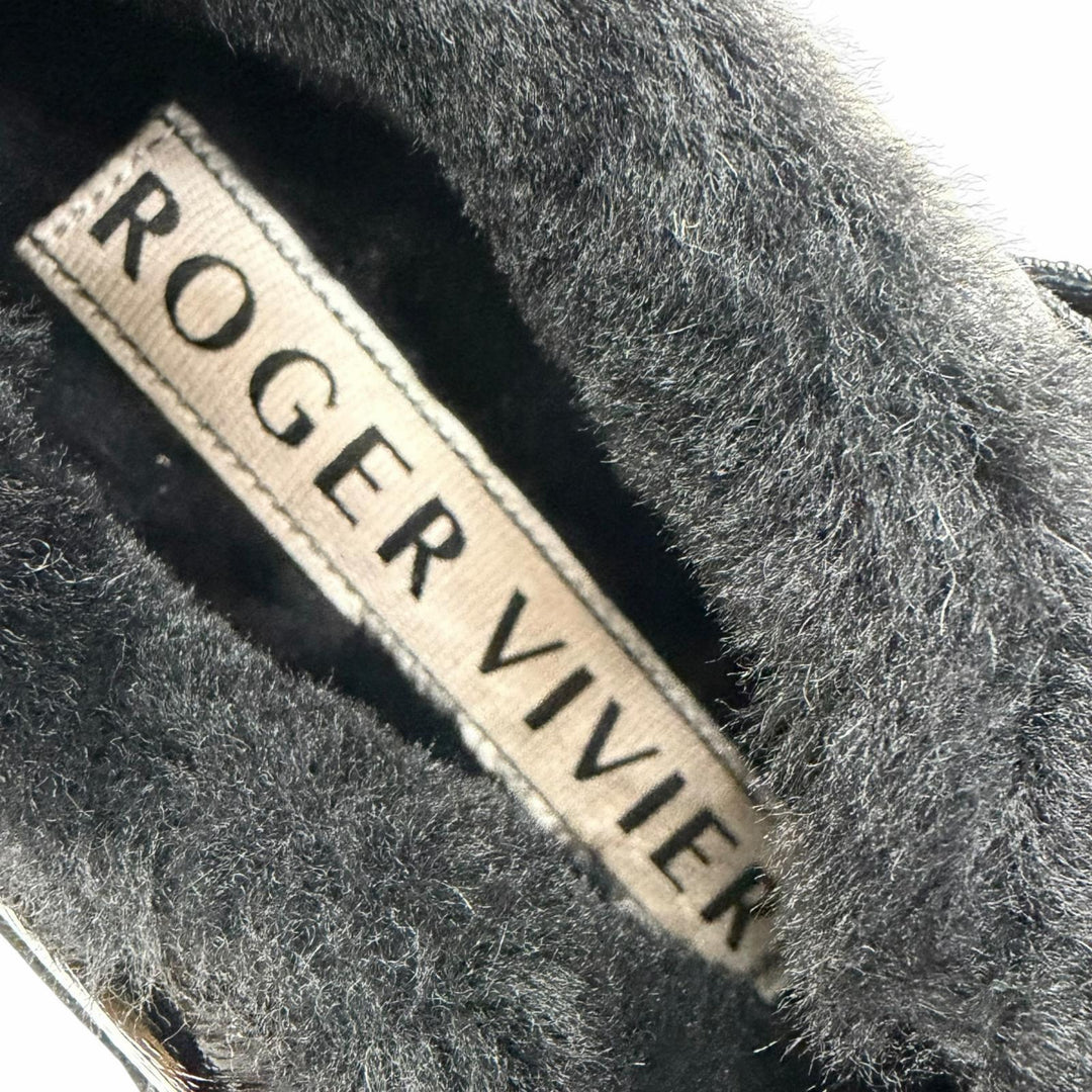 美品△ROGER VIVIER ロジェヴィヴィエ ヴィヴ アップ パテントレザー シアリング ストラスバックル スニーカー ブラック 37.5 イタリア製