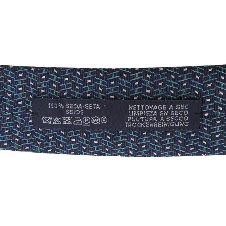 未使用品▲HERMES エルメス 659254T シルク100％ Hロゴ 総柄 クラヴァット ネクタイ グリーン ネイビー ホワイト フランス製 メンズ