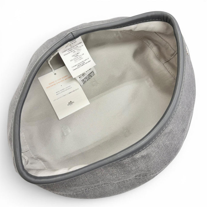 未使用品△HERMES エルメス サントノーレ コットン100% セリエボタン レザーパイピング ベレー帽 グレー 57 イタリア製 正規品 レディース
