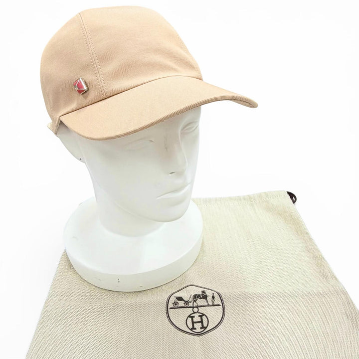 極美品△HERMES エルメス キャスケット デイヴィス ドット メドール コットン シルバー金具 セリエボタン キャップ ベージュ 57 正規品
