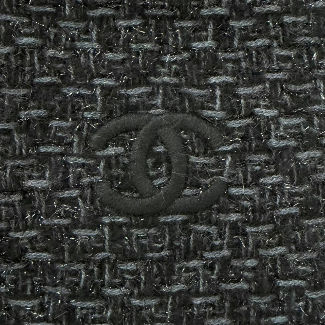 美品□CHANEL シャネル YZ079068 カシミヤ80％ ココマーク刺繍 エンブロイダリー 大判ショール マフラー ブラック ライトブルー 正規品