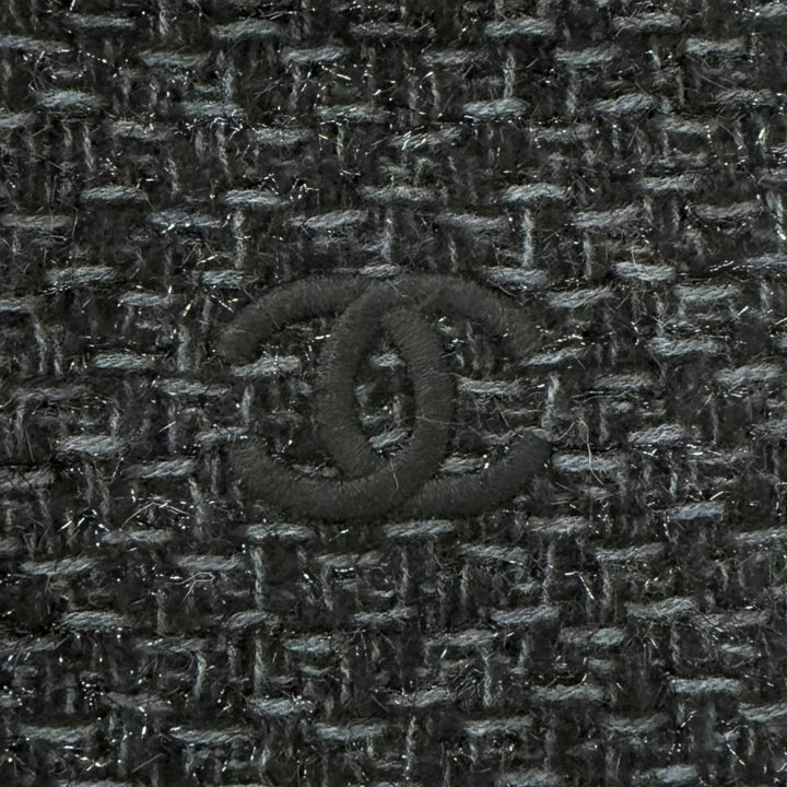 美品□CHANEL シャネル YZ079068 カシミヤ80％ ココマーク刺繍 エンブロイダリー 大判ショール マフラー ブラック ライトブルー 正規品