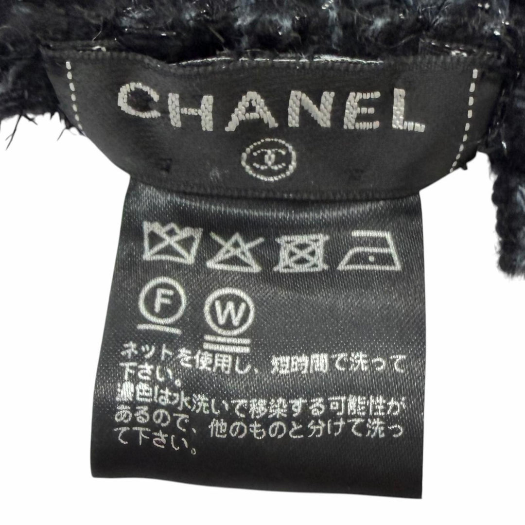 美品□CHANEL シャネル YZ079068 カシミヤ80％ ココマーク刺繍 エンブロイダリー 大判ショール マフラー ブラック ライトブルー 正規品