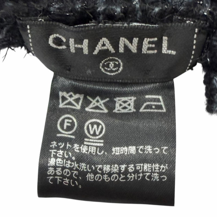 美品□CHANEL シャネル YZ079068 カシミヤ80％ ココマーク刺繍 エンブロイダリー 大判ショール マフラー ブラック ライトブルー 正規品