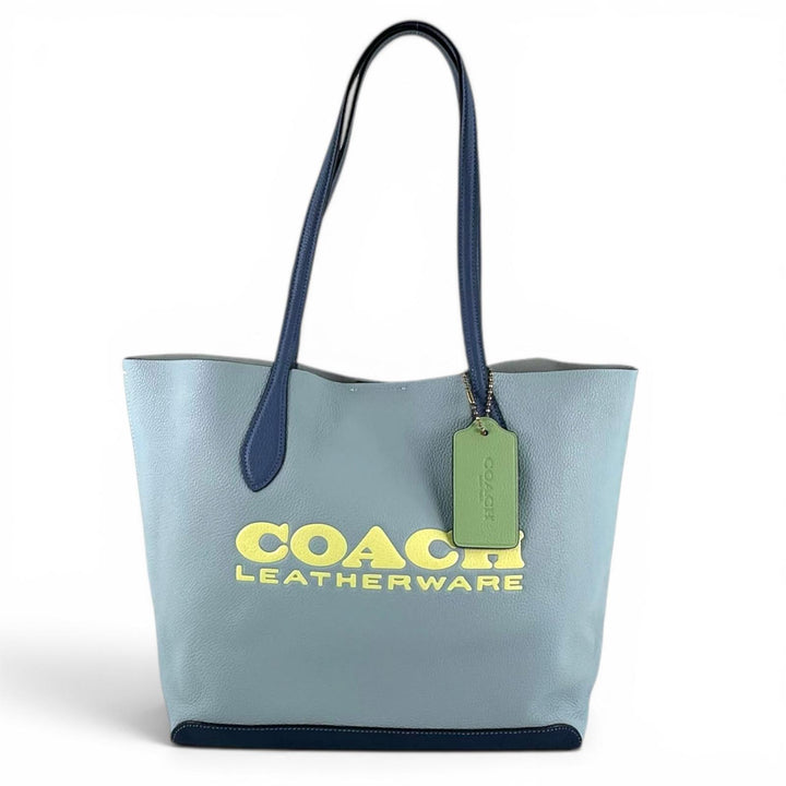 未使用品▲COACH コーチ CA097 キア トート カラーブロック レザー グラフィックロゴ トートバッグ ライトブルー レディース 保存袋付き