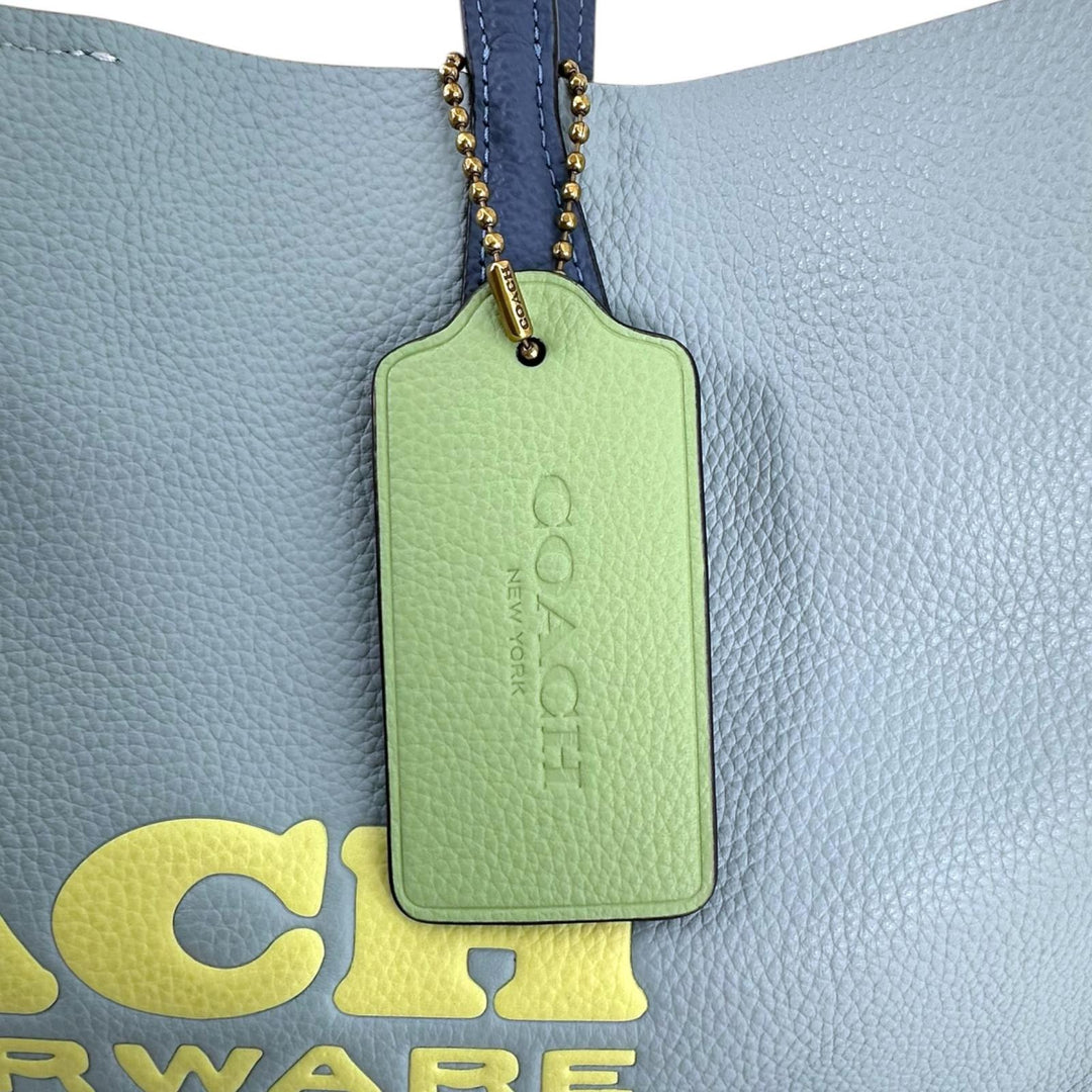 未使用品▲COACH コーチ CA097 キア トート カラーブロック レザー グラフィックロゴ トートバッグ ライトブルー レディース 保存袋付き