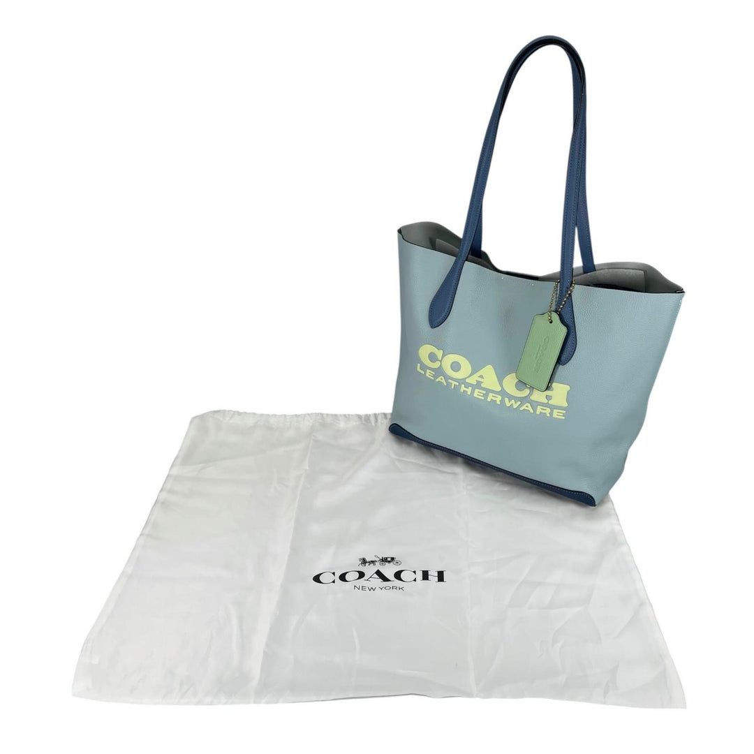 未使用品▲COACH コーチ CA097 キア トート カラーブロック レザー グラフィックロゴ トートバッグ ライトブルー レディース 保存袋付き