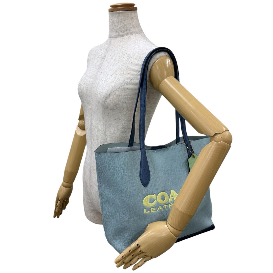 未使用品▲COACH コーチ CA097 キア トート カラーブロック レザー グラフィックロゴ トートバッグ ライトブルー レディース 保存袋付き