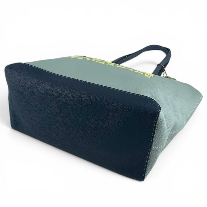 未使用品▲COACH コーチ CA097 キア トート カラーブロック レザー グラフィックロゴ トートバッグ ライトブルー レディース 保存袋付き
