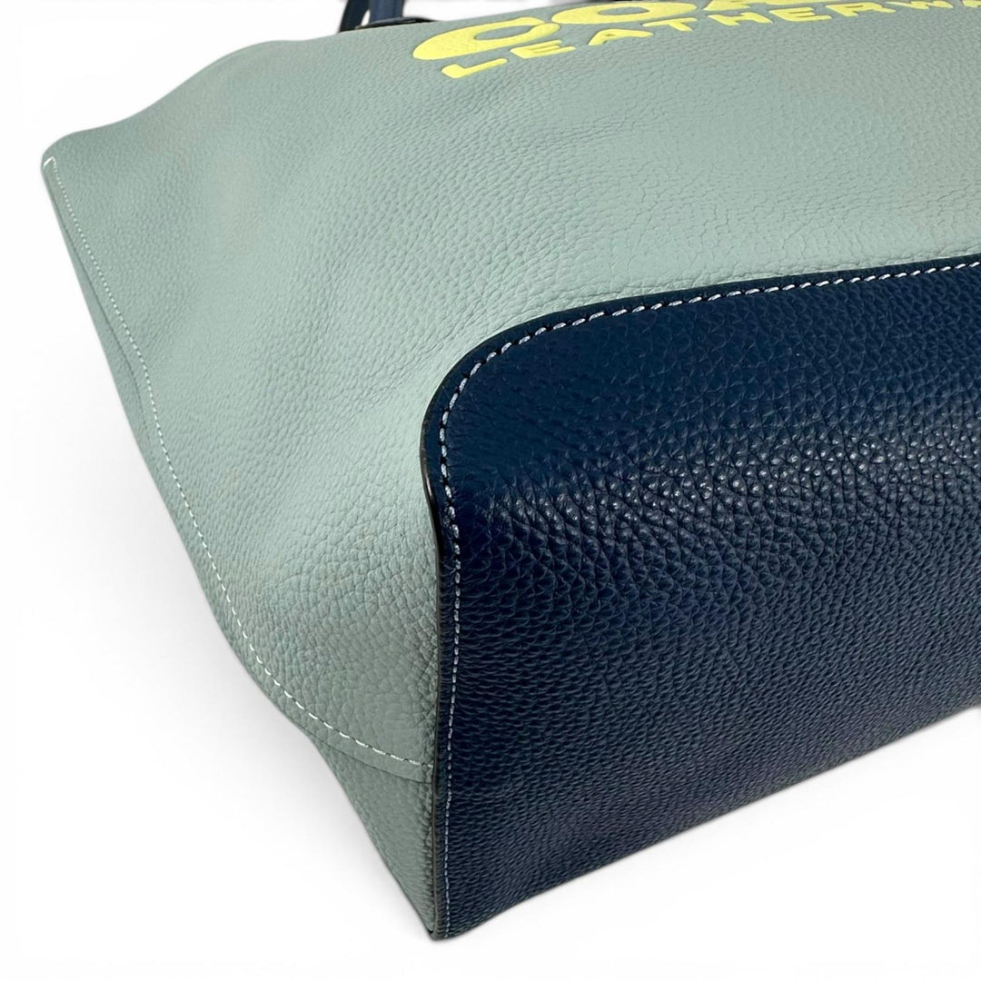 未使用品▲COACH コーチ CA097 キア トート カラーブロック レザー グラフィックロゴ トートバッグ ライトブルー レディース 保存袋付き