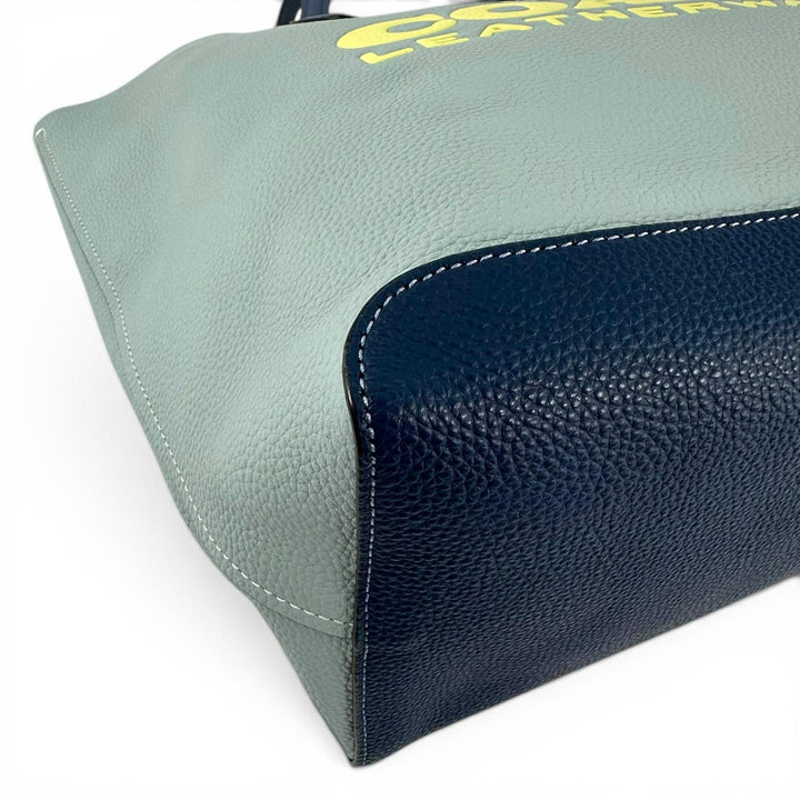 未使用品▲COACH コーチ CA097 キア トート カラーブロック レザー グラフィックロゴ トートバッグ ライトブルー レディース 保存袋付き