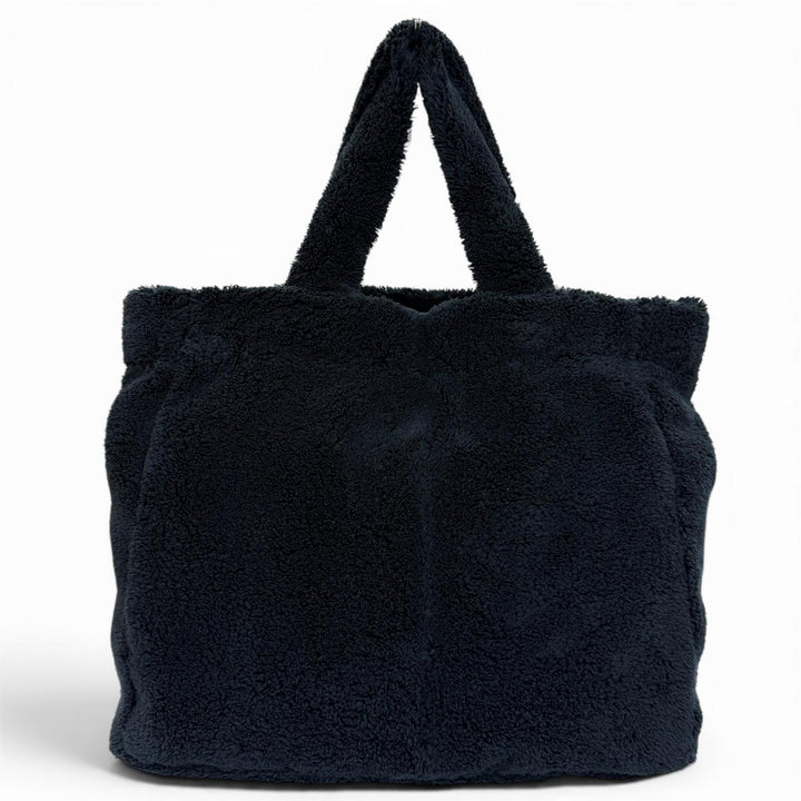 美品☆PRADA プラダ 1BG130 テリー トートバッグ トライアングルロゴプレート付 ロゴバッグ ダークネイビー イタリア製 レディース