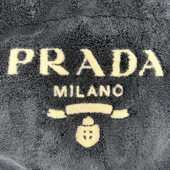 美品☆PRADA プラダ 1BG130 テリー トートバッグ トライアングルロゴプレート付 ロゴバッグ ダークネイビー イタリア製 レディース