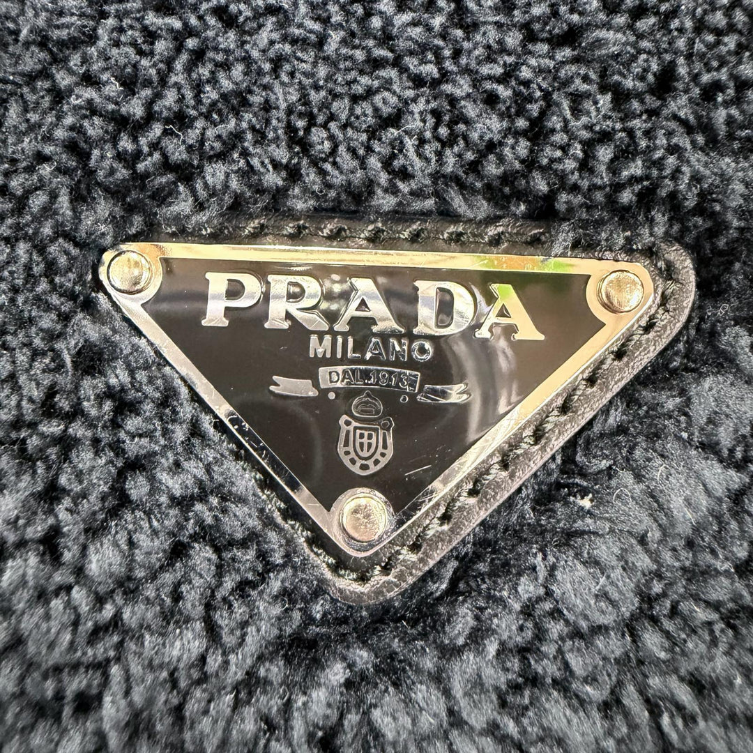 美品☆PRADA プラダ 1BG130 テリー トートバッグ トライアングルロゴプレート付 ロゴバッグ ダークネイビー イタリア製 レディース