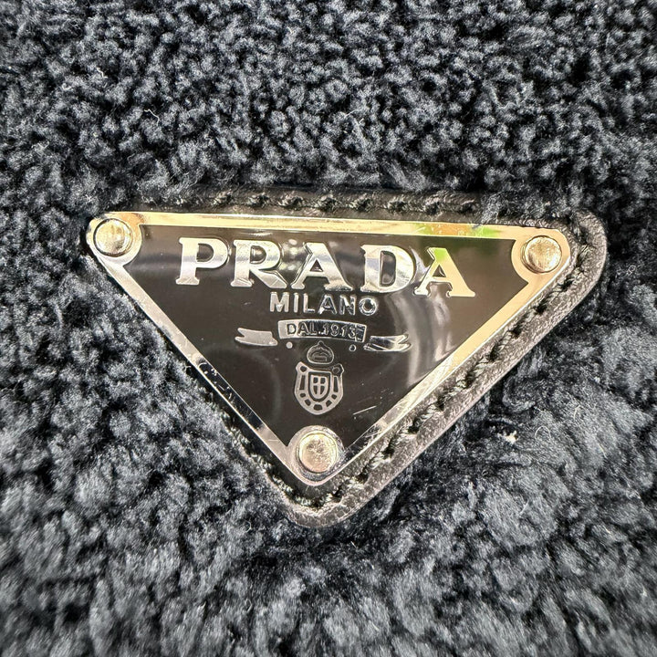 美品☆PRADA プラダ 1BG130 テリー トートバッグ トライアングルロゴプレート付 ロゴバッグ ダークネイビー イタリア製 レディース