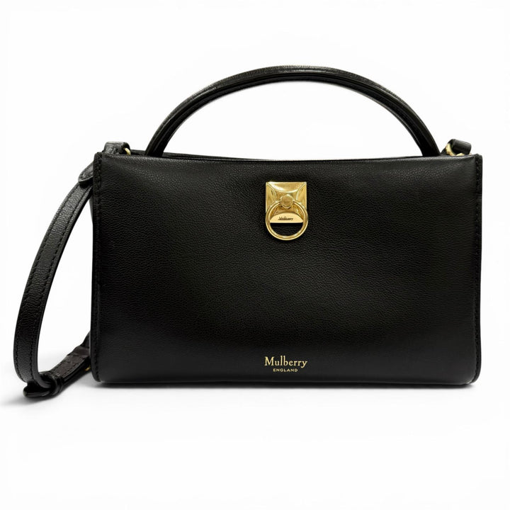 極美品◇MULBERRY マルベリー Mini iris ミニ アイリス Classic Grain 2WAY レザー ハンド ショルダーバッグ ブラック レディース 袋付き