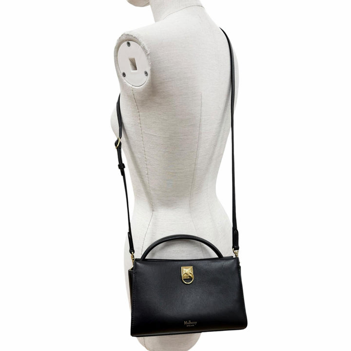 極美品◇MULBERRY マルベリー Mini iris ミニ アイリス Classic Grain 2WAY レザー ハンド ショルダーバッグ ブラック レディース 袋付き