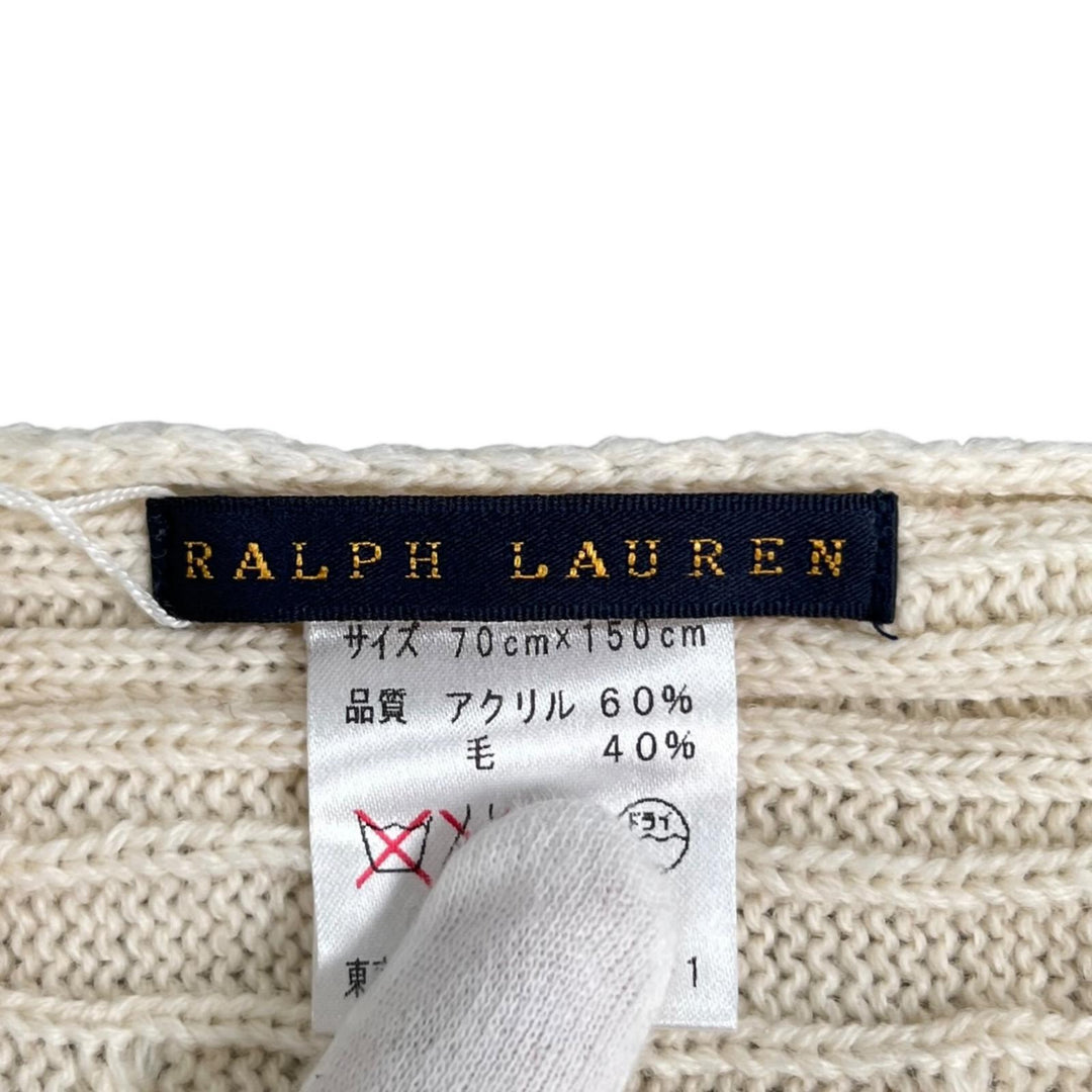 未使用品▲RALPH LAUREN ラルフローレン Wilton ハーフ ウール ケーブル編み ホース刺繍 ひざ掛け ブランケット 日本製 正規品 箱付き