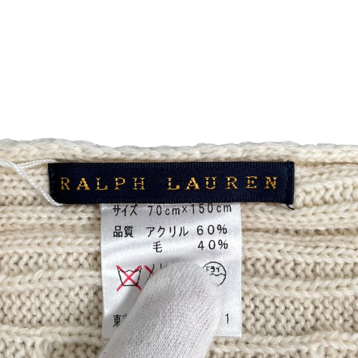 未使用品▲RALPH LAUREN ラルフローレン Wilton ハーフ ウール ケーブル編み ホース刺繍 ひざ掛け ブランケット 日本製 正規品 箱付き