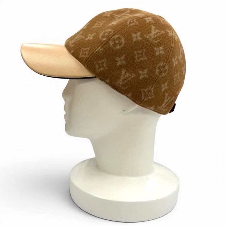 美品★LOUIS VUITTON ルイヴィトン M77292 モノグラム キャリーオン レザーブリム キャップ ベージュ M 正規品 レディース メンズ