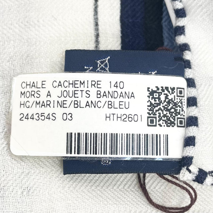 未使用品▲HERMES エルメス 26SS カレジュアン MORS A JOUETS BANDANA 馬銜 バンダナ カシミヤ シルク マリン 大判 スカーフ 正規品 箱付