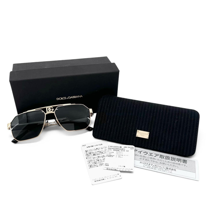 美品▲DOLCE&amp;GABBANA ドルチェ＆ガッバーナ DG2294 ダークシシリー DGロゴ サングラス ブラック 59⬜︎45 145 伊製 正規品 メンズ 箱付き