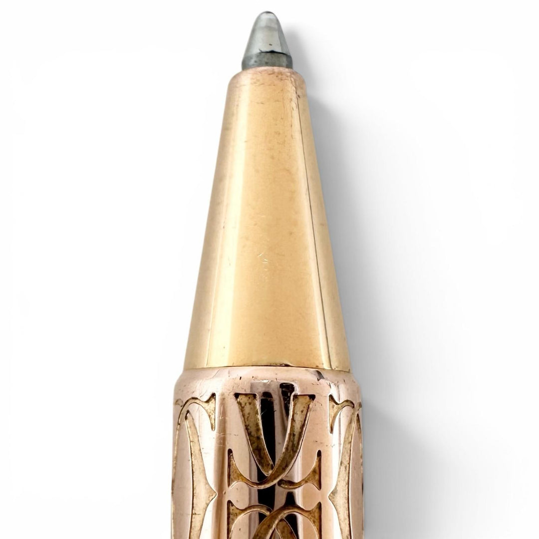 良品▲Cartier カルティエ Cドゥ カルティエ ハッピーバースデー 2Cデコール ツイスト式 ボールペン ゴールド ドイツ製 メンズ