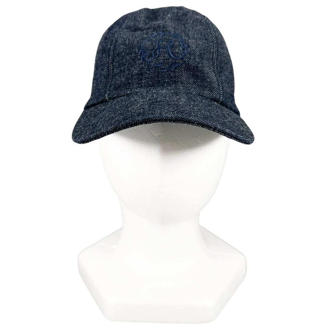 美品▲HERMES エルメス コットン100％ ロゴ刺繍 クルードセル セリエボタン デニム キャップ インディゴ EU 56 フランス製 レディース