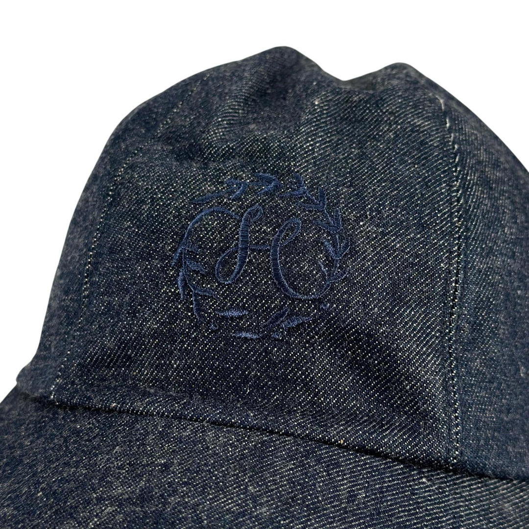 美品▲HERMES エルメス コットン100％ ロゴ刺繍 クルードセル セリエボタン デニム キャップ インディゴ EU 56 フランス製 レディース