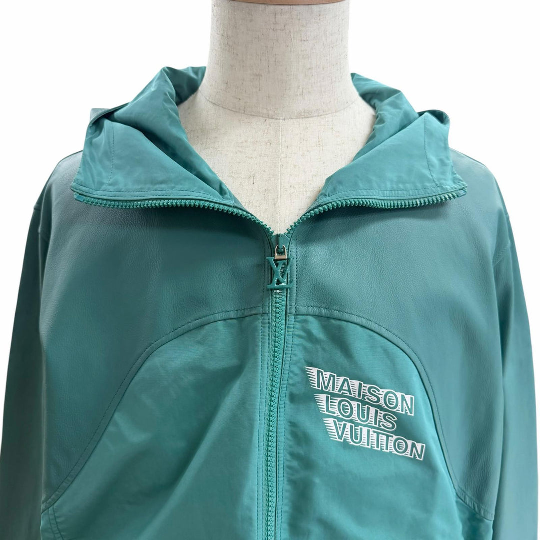 美品□LOUIS VUITTON ルイヴィトン 21AW レザー切替 ジップアップ ブルゾンジャケット ターコイズブルー 48 イタリア製 正規品 メンズ