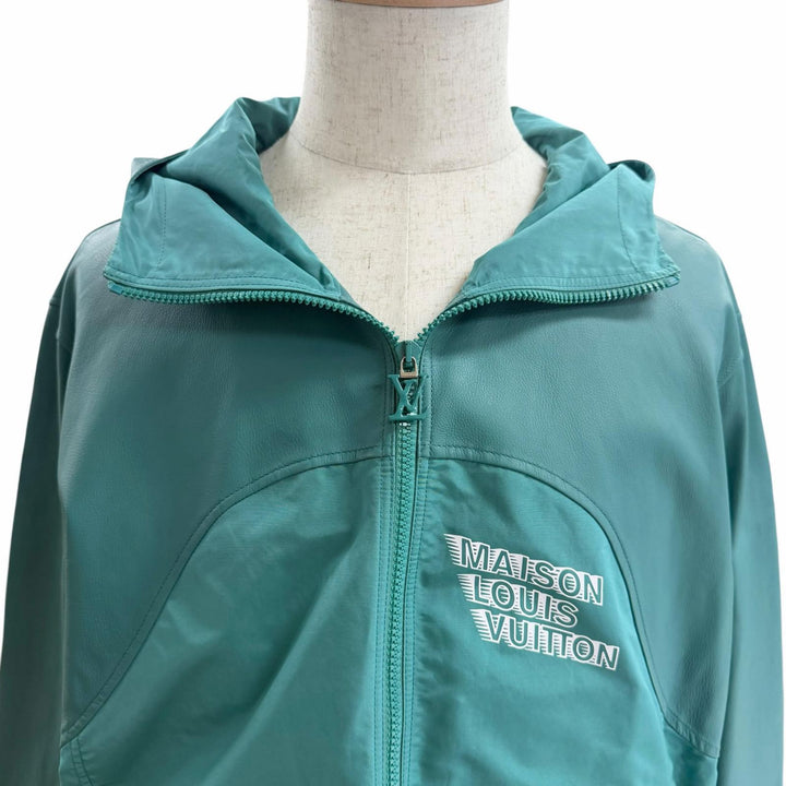 美品□LOUIS VUITTON ルイヴィトン 21AW レザー切替 ジップアップ ブルゾンジャケット ターコイズブルー 48 イタリア製 正規品 メンズ