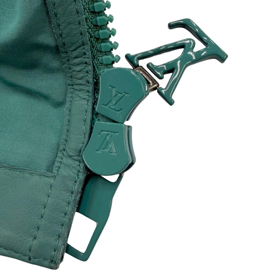 美品□LOUIS VUITTON ルイヴィトン 21AW レザー切替 ジップアップ ブルゾンジャケット ターコイズブルー 48 イタリア製 正規品 メンズ