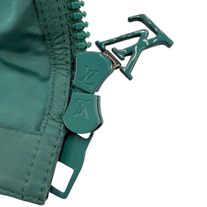 美品□LOUIS VUITTON ルイヴィトン 21AW レザー切替 ジップアップ ブルゾンジャケット ターコイズブルー 48 イタリア製 正規品 メンズ