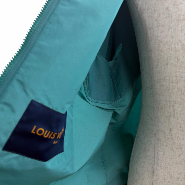 美品□LOUIS VUITTON ルイヴィトン 21AW レザー切替 ジップアップ ブルゾンジャケット ターコイズブルー 48 イタリア製 正規品 メンズ