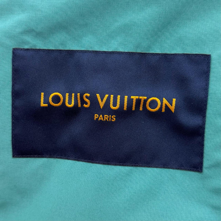 美品□LOUIS VUITTON ルイヴィトン 21AW レザー切替 ジップアップ ブルゾンジャケット ターコイズブルー 48 イタリア製 正規品 メンズ