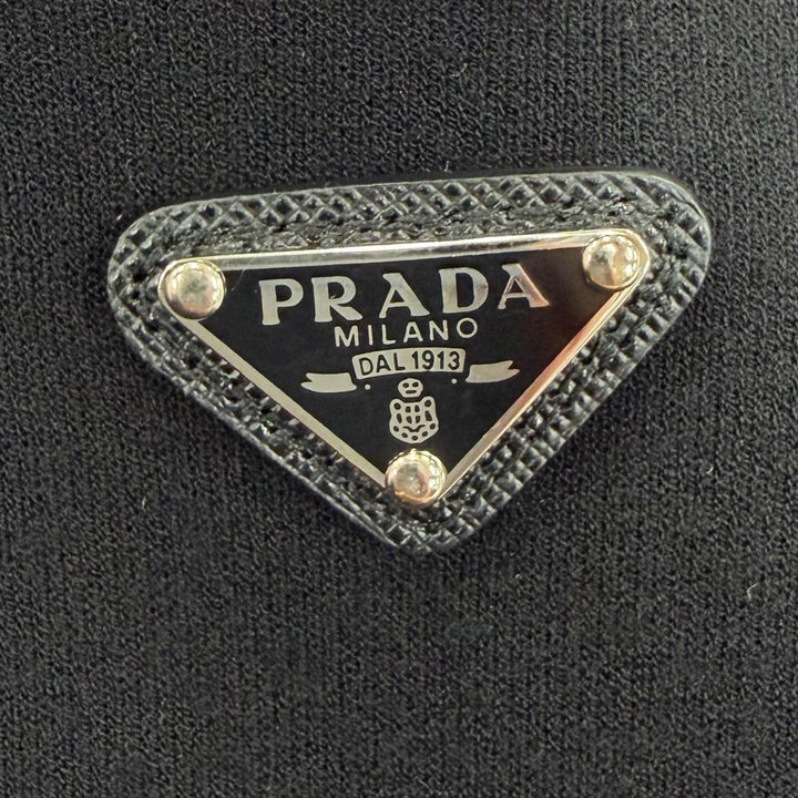 極美品☆PRADA プラダ 2021年製 22225 ウール トライアングルロゴプレート ニット パンツ ブラック 38 イタリア製 正規品 レディース