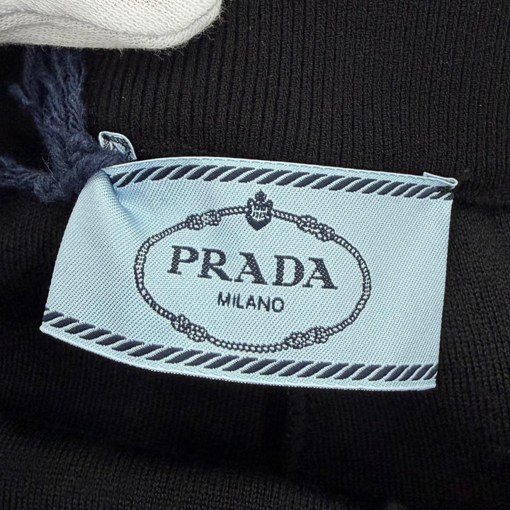 極美品☆PRADA プラダ 2021年製 22225 ウール トライアングルロゴプレート ニット パンツ ブラック 38 イタリア製 正規品 レディース