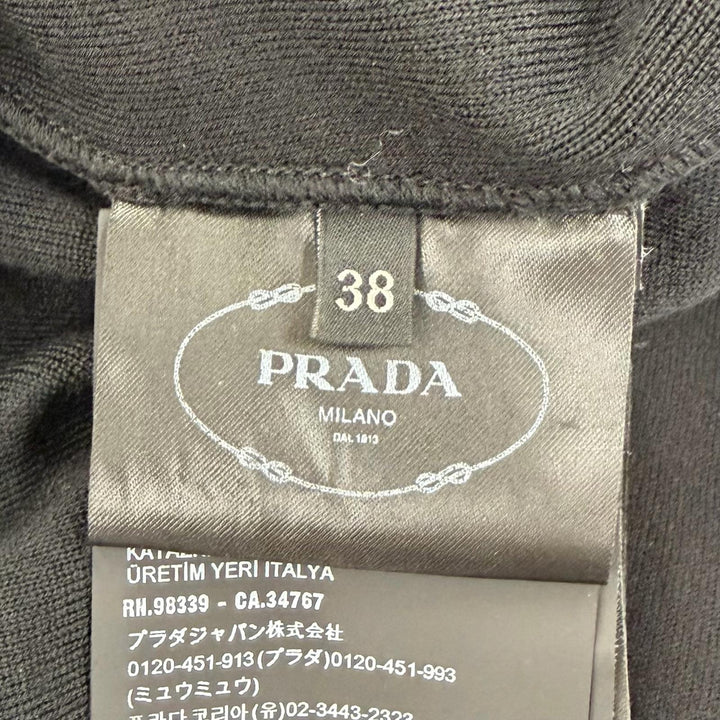 極美品☆PRADA プラダ 2021年製 22225 ウール トライアングルロゴプレート ニット パンツ ブラック 38 イタリア製 正規品 レディース