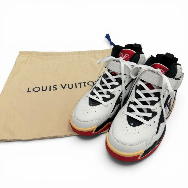 未使用品▼LOUIS VUITTON ルイヴィトン LVトレイナー2 ライン レザー ハイカットスニーカー ホワイト ブラック 8.5 伊製 メンズ 保存袋付