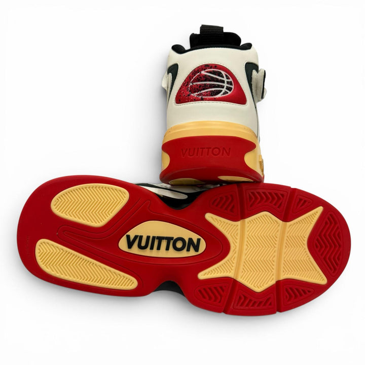 未使用品▼LOUIS VUITTON ルイヴィトン LVトレイナー2 ライン レザー ハイカットスニーカー ホワイト ブラック 8.5 伊製 メンズ 保存袋付