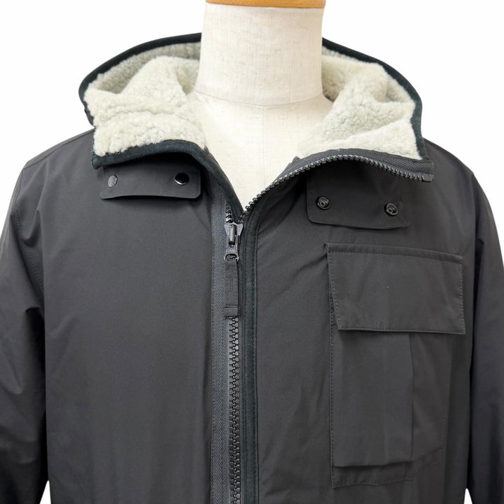 美品□STONE ISLAND ストーンアイランド ムートン切替 GORE-TEX フーデッド ロゴワッペン付き パテッドジャケット ブラック M メンズ
