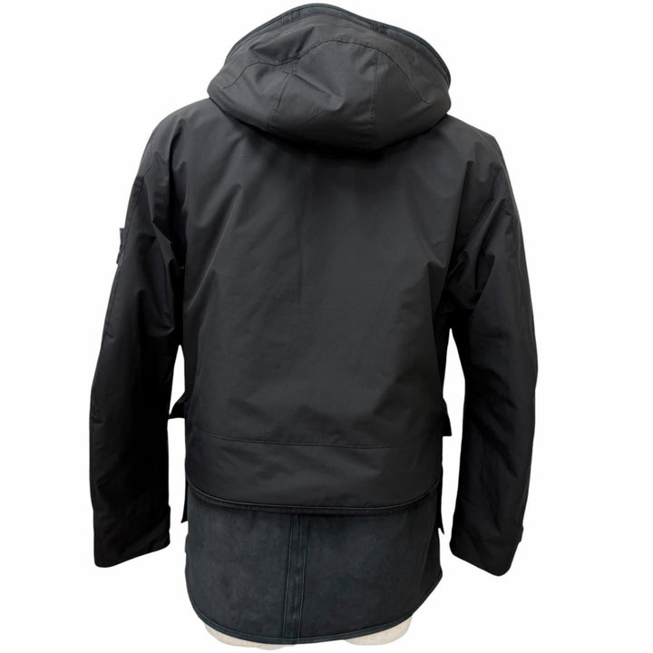 美品□STONE ISLAND ストーンアイランド ムートン切替 GORE-TEX フーデッド ロゴワッペン付き パテッドジャケット ブラック M メンズ