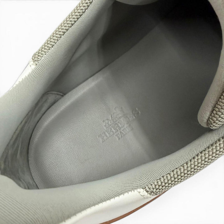 美品▼HERMES エルメス マイルス ナイロン レザー スウェード 異素材MIX テクニカル スニーカー グレー ホワイト 43 伊製 メンズ 箱付き