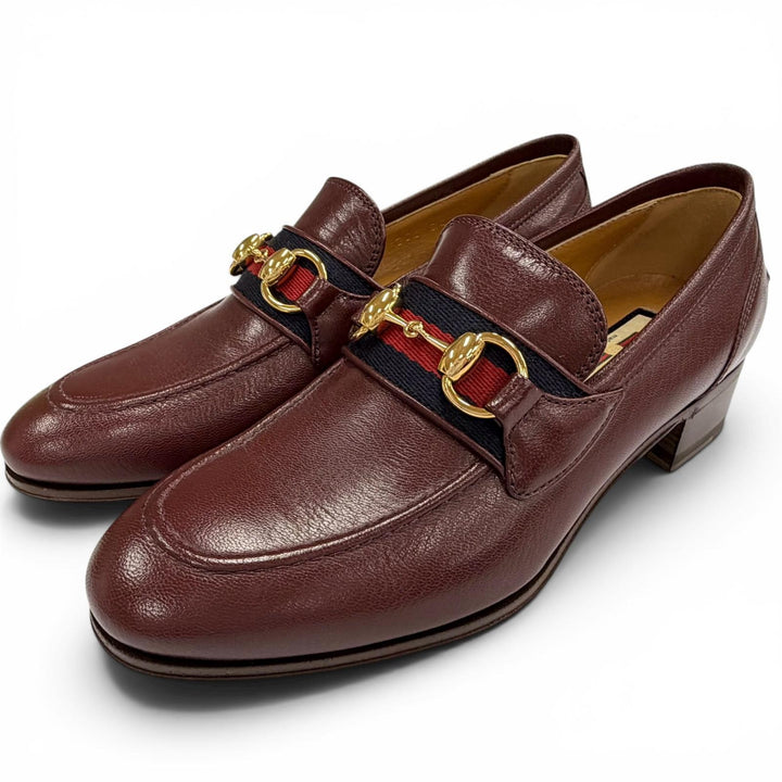 未使用品△GUCCI グッチ 660819 ウェブライン ホースビット レザー ローファー ボルドー ゴールド 35.5 伊製 レディース 箱・保存袋付き