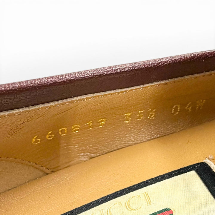 未使用品△GUCCI グッチ 660819 ウェブライン ホースビット レザー ローファー ボルドー ゴールド 35.5 伊製 レディース 箱・保存袋付き