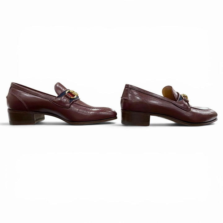 未使用品△GUCCI グッチ 660819 ウェブライン ホースビット レザー ローファー ボルドー ゴールド 35.5 伊製 レディース 箱・保存袋付き