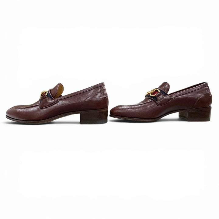未使用品△GUCCI グッチ 660819 ウェブライン ホースビット レザー ローファー ボルドー ゴールド 35.5 伊製 レディース 箱・保存袋付き